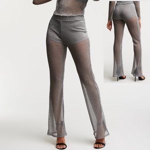 NWT Silver Metallic Mesh Flare Party Pants